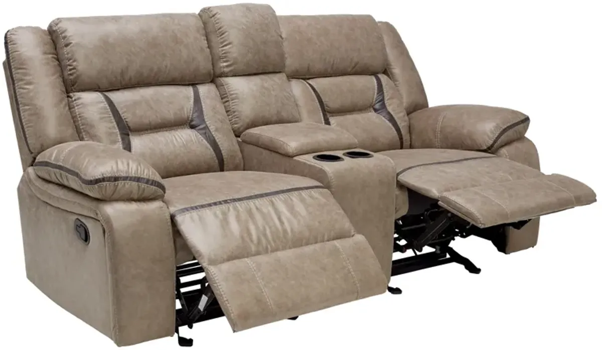 Duke Taupe Reclining Console Loveseat