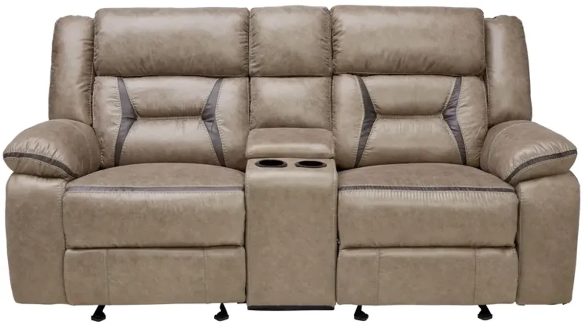 Duke Taupe Reclining Console Loveseat