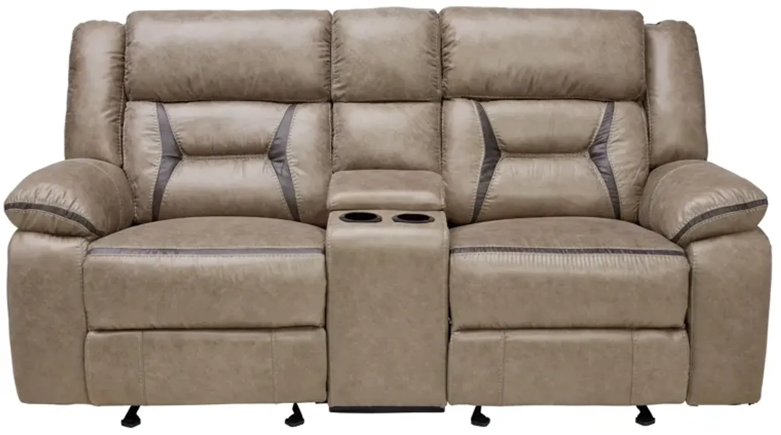 Duke Taupe Reclining Console Loveseat