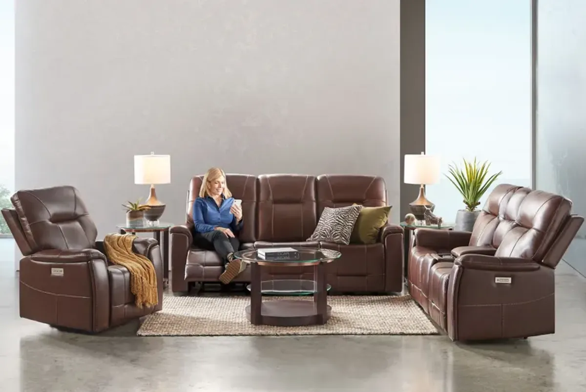 Roman Coffee Triple Power Reclining Leather Sofa