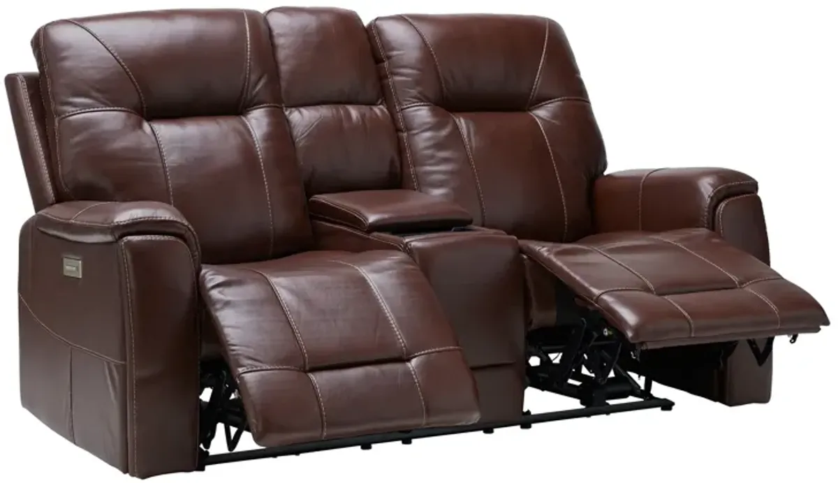 Roman Coffee Triple Power Reclining Console Leather Loveseat