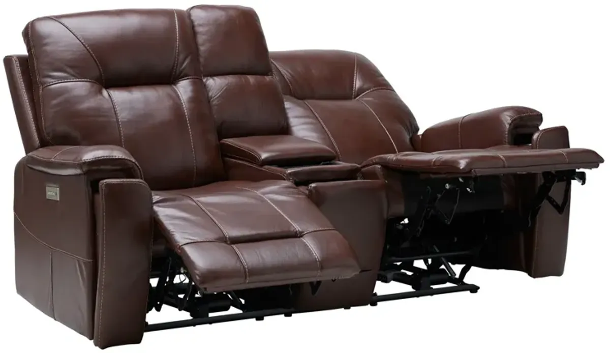 Roman Coffee Triple Power Reclining Console Leather Loveseat