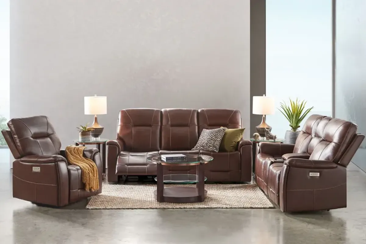 Roman Coffee Triple Power Reclining Console Leather Loveseat