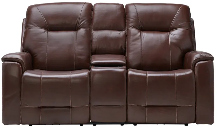 Roman Coffee Triple Power Reclining Console Leather Loveseat