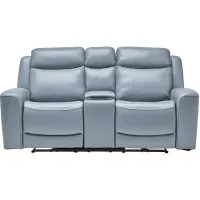 Knox Blue Dual Power Leather Reclining Console Loveseat