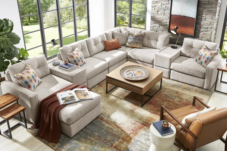 ModularOne Stone 8-Piece Sectional with E-Console & Left Arm Facing Chaise