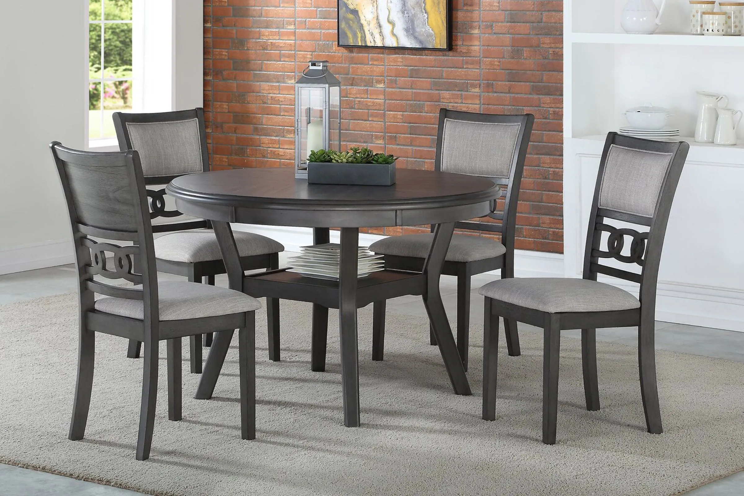 Gia Grey Round Dining Table + 4 Chairs