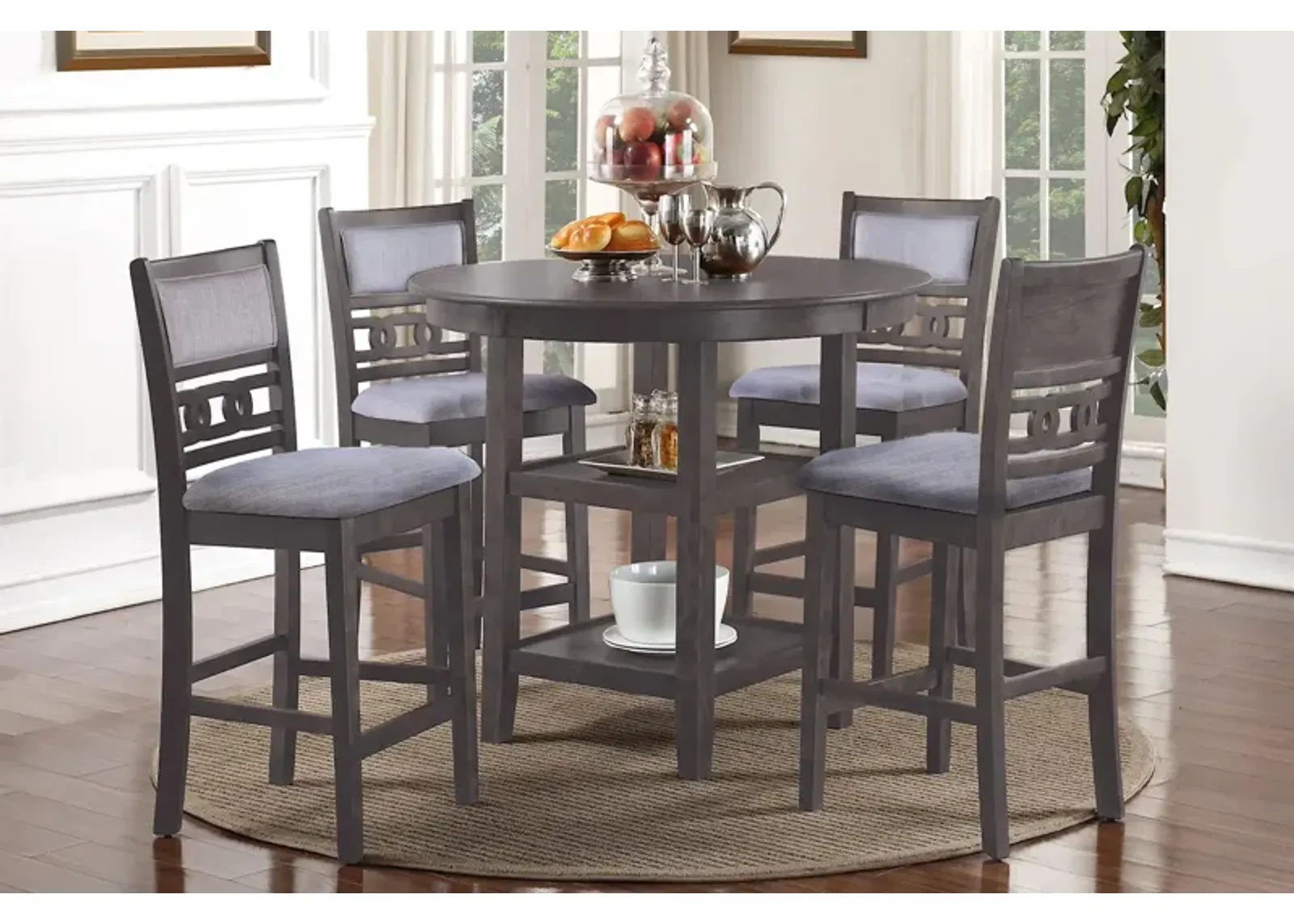 Gia Grey Round Counter Table + 4 Stools