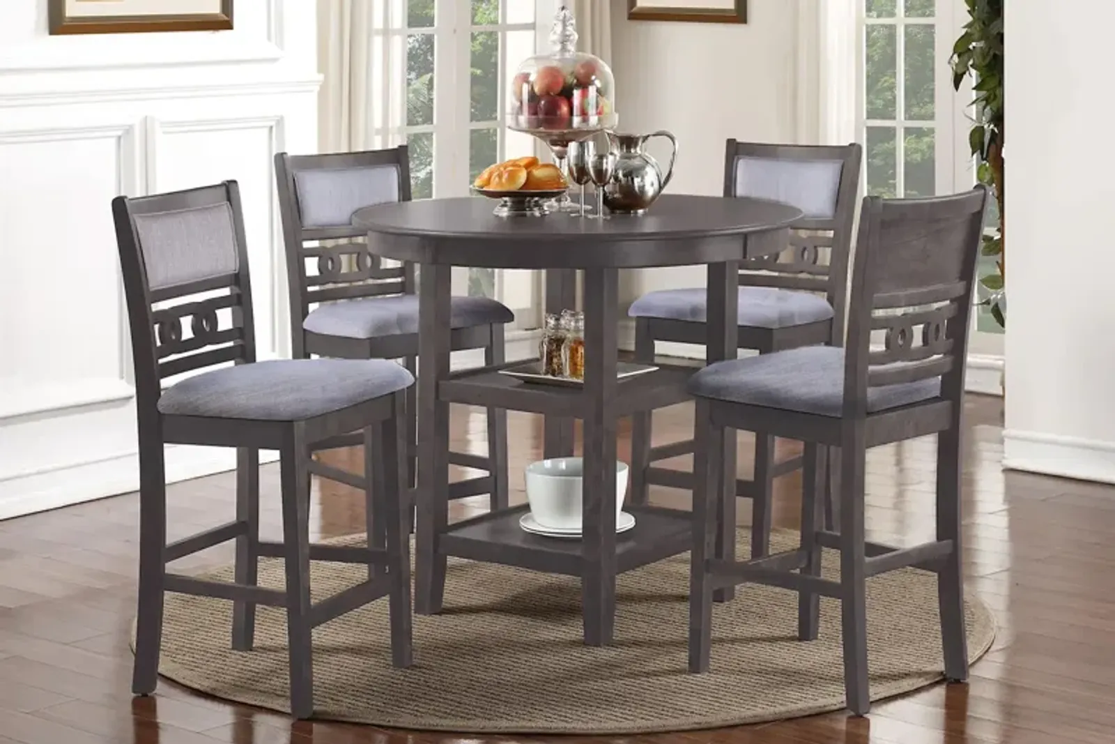 Gia Grey Round Counter Table + 4 Stools