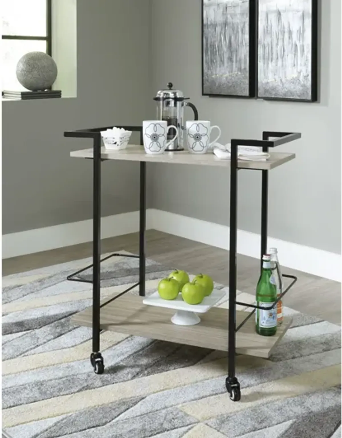 Waylowe Bar Cart with Bottle Holders