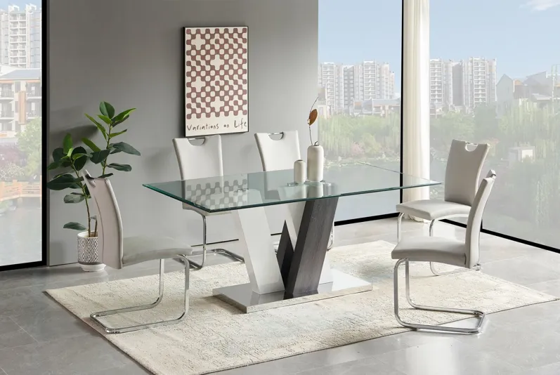 Rossi Rectangular Table + 6 Light Grey Chairs