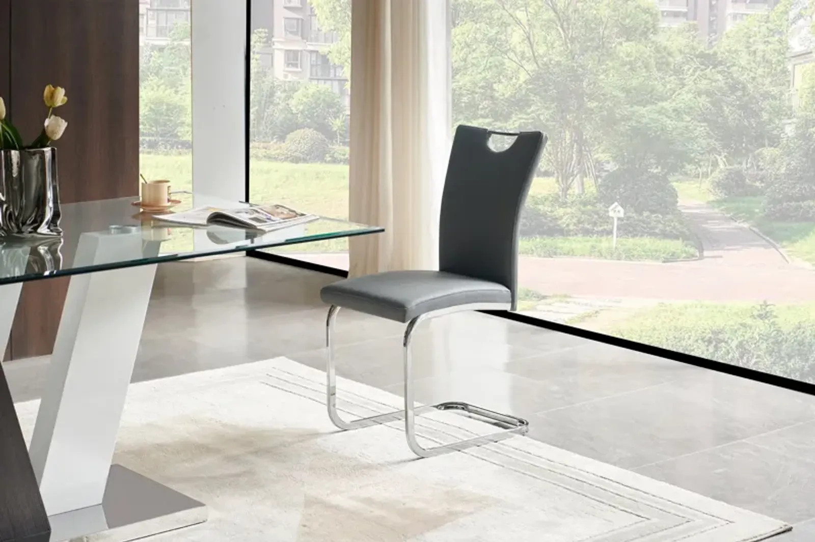 Rossi Rectangular Table + 6 Dark Grey Chairs