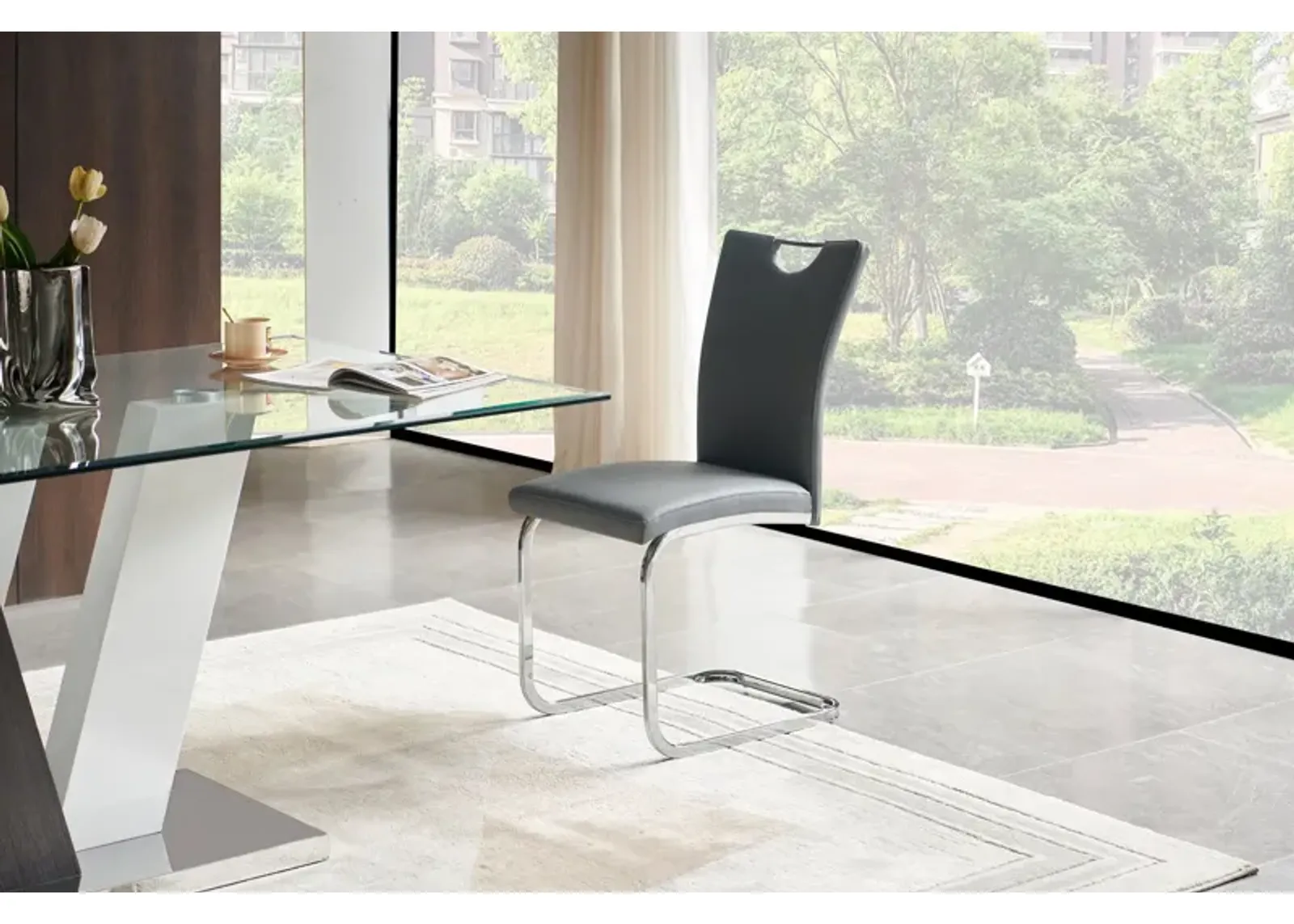 Rossi Rectangular Table + 4 Dark Grey Chairs