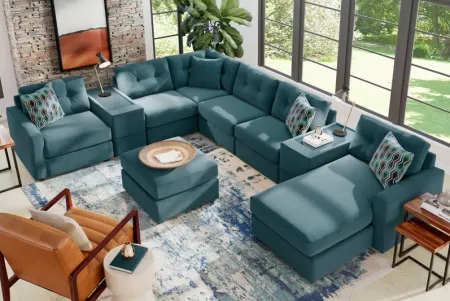 ModularOne Teal 8-Piece Sectional with E-Console & Right Arm Facing Chaise