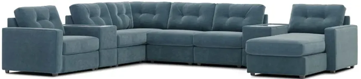 ModularOne Teal 8-Piece Sectional with E-Console & Right Arm Facing Chaise