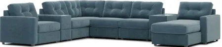 Modular One Teal 8-Piece Sectional with E-Console & Right Arm Facing Chaise