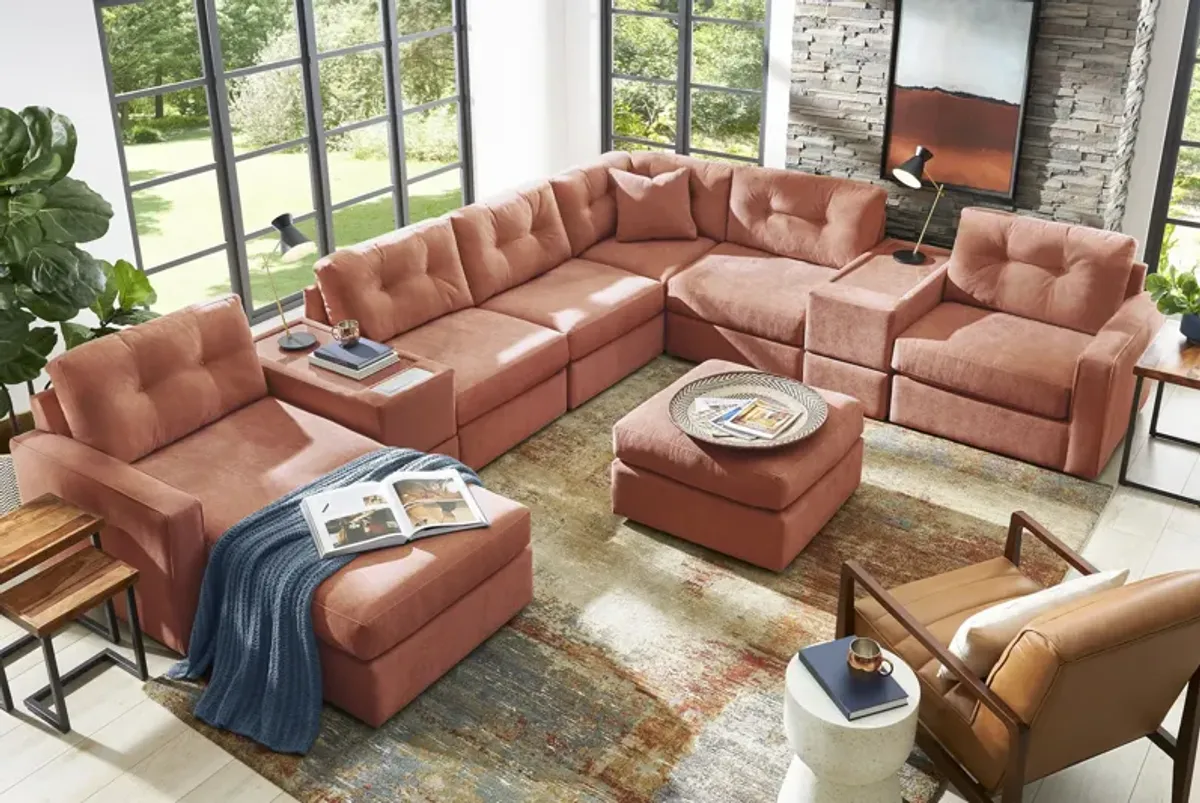 ModularOne Cantaloupe 8-Piece Sectional with E-Console & Right Arm Facing Chaise