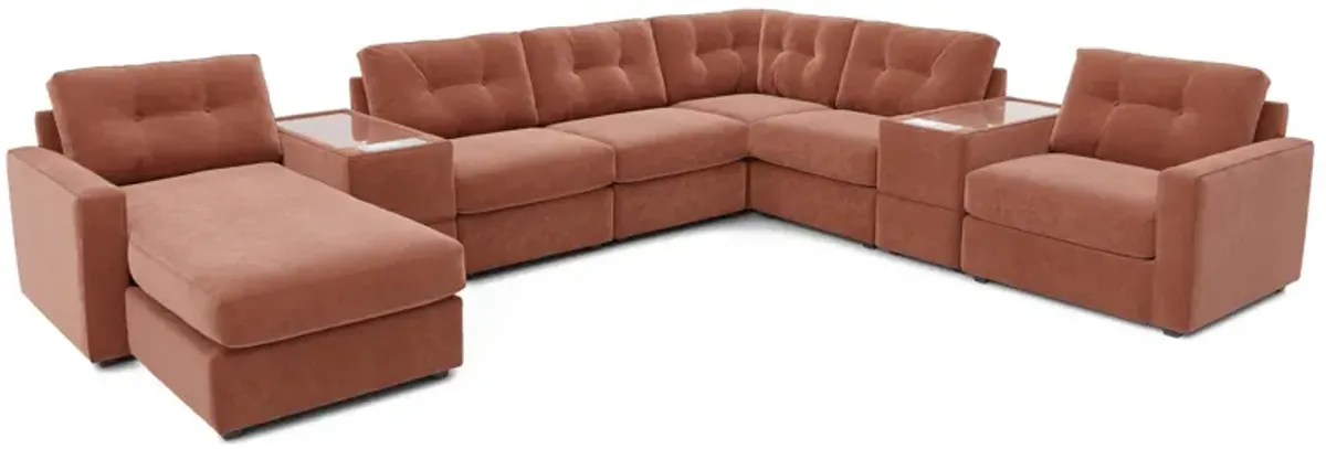 ModularOne Cantaloupe 8-Piece Sectional with E-Console & Right Arm Facing Chaise