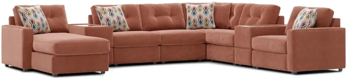 ModularOne Cantaloupe 8-Piece Sectional with E-Console & Right Arm Facing Chaise