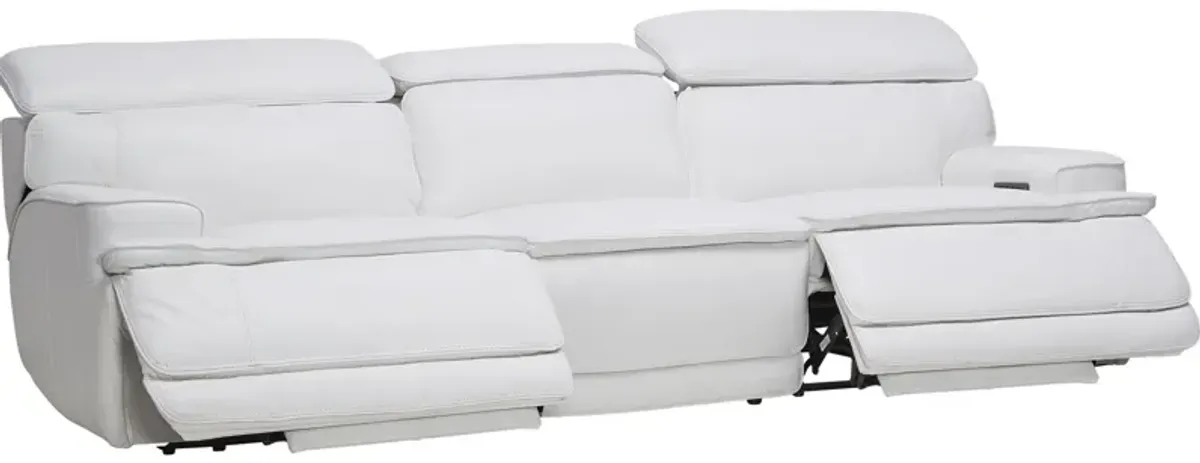 Maddox White Leather Triple Power Reclining Sofa