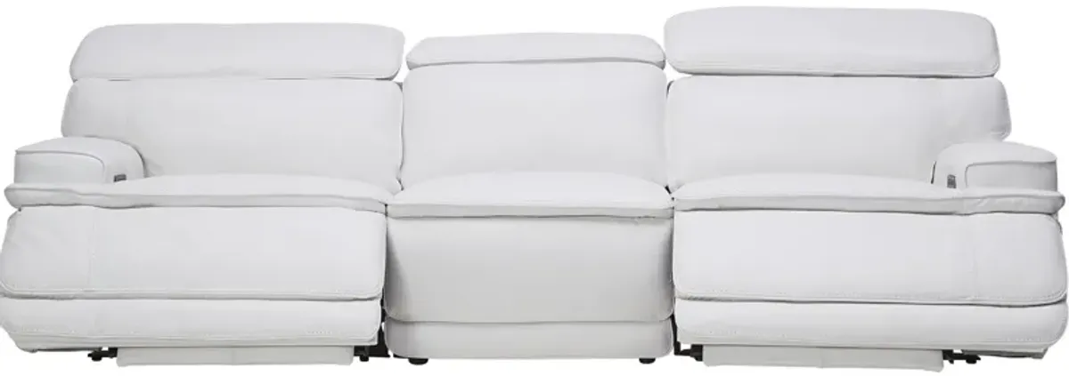 Maddox White Leather Triple Power Reclining Sofa