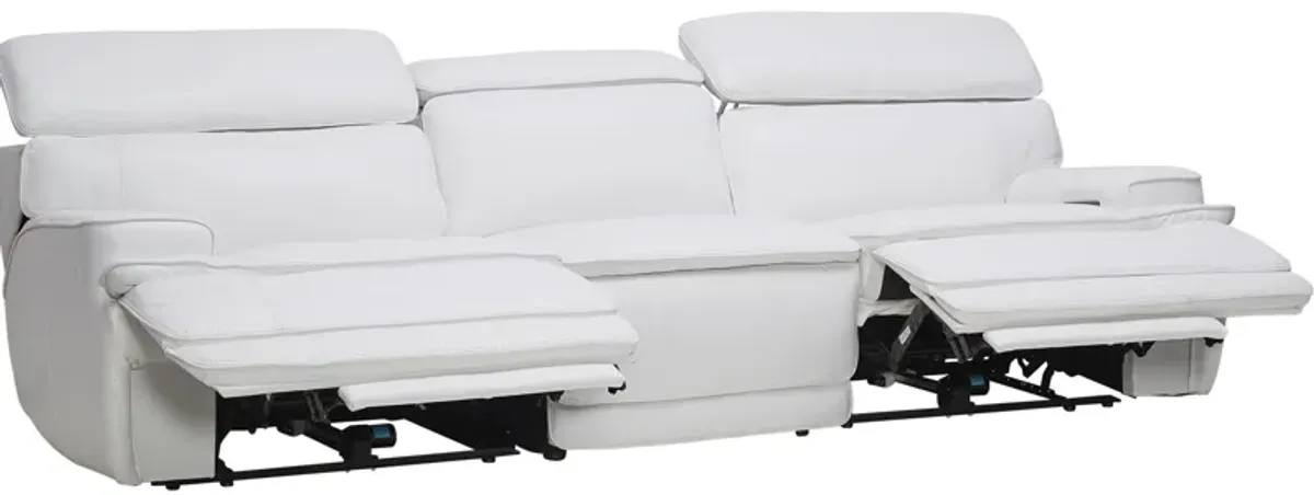 Maddox White Leather Triple Power Reclining Sofa