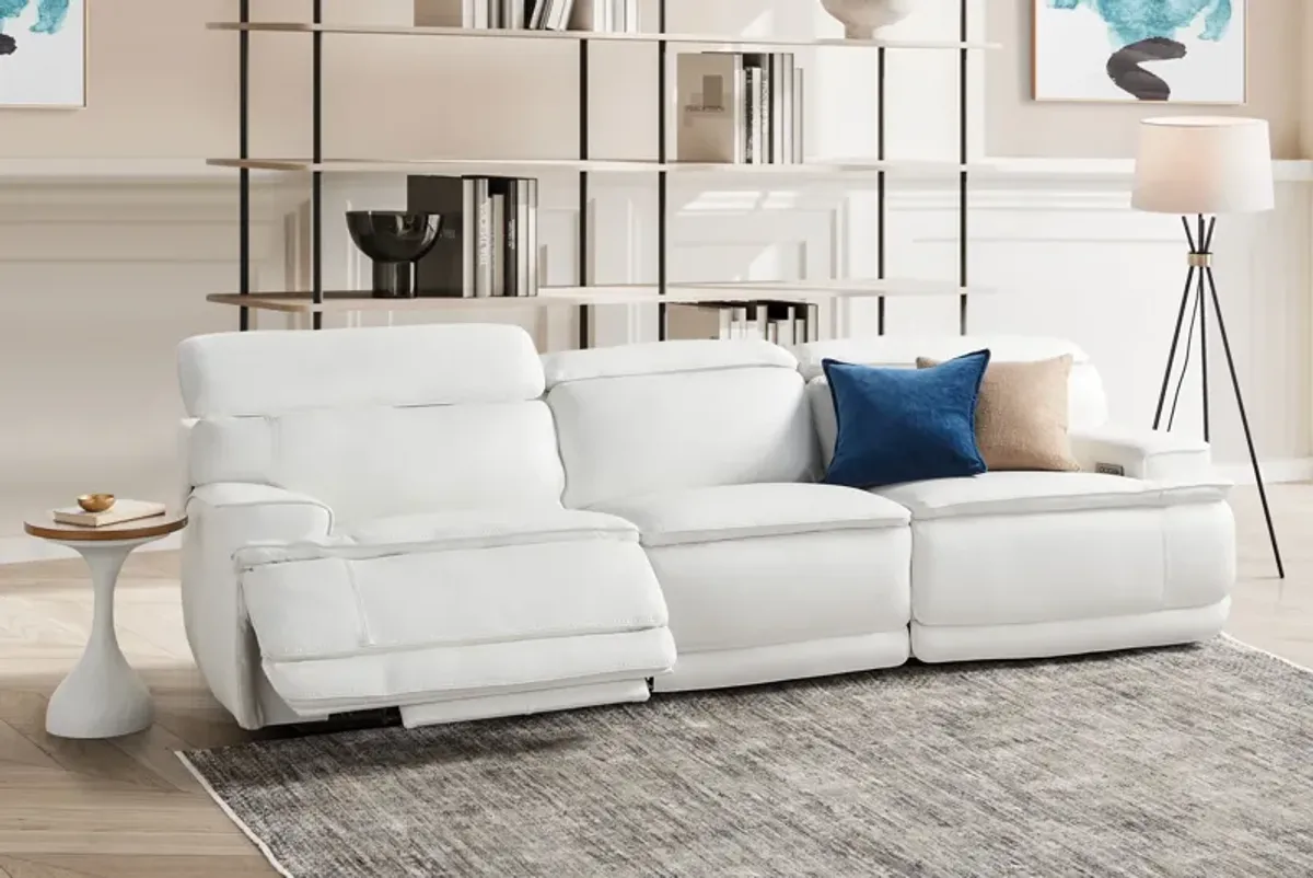 Maddox White Leather Triple Power Reclining Sofa