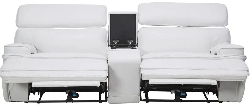 Maddox White Leather Triple Power Reclining Console Loveseat