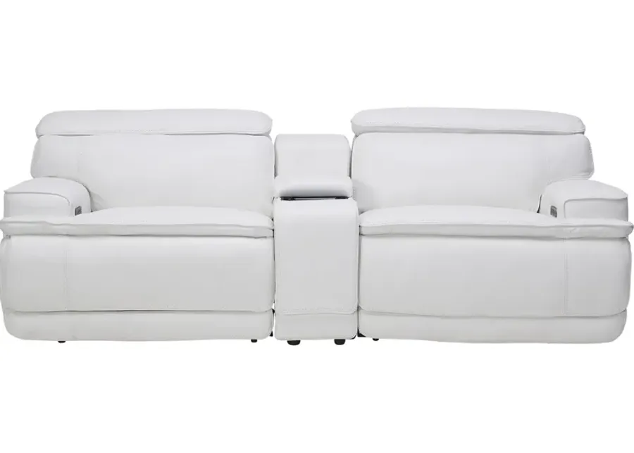 Maddox White Leather Triple Power Reclining Console Loveseat