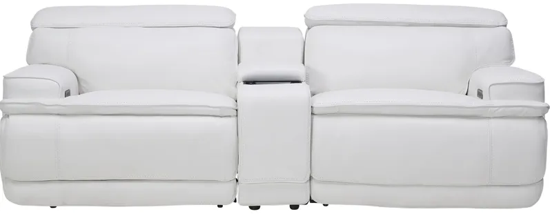 Maddox White Leather Triple Power Reclining Console Loveseat