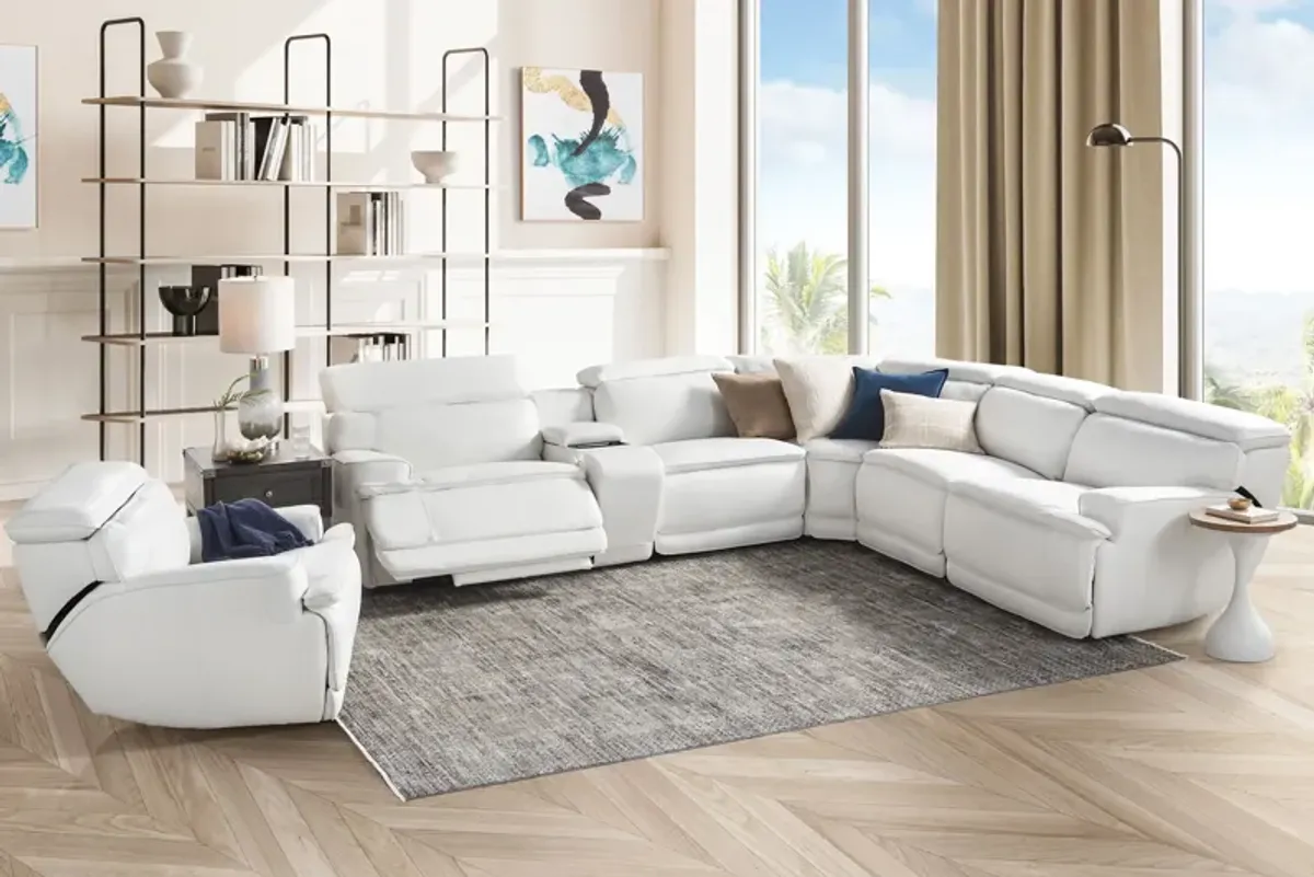 Maddox White 6-Piece Leather Triple Power Reclining Sectional