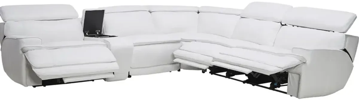 Maddox White 6-Piece Leather Triple Power Reclining Sectional