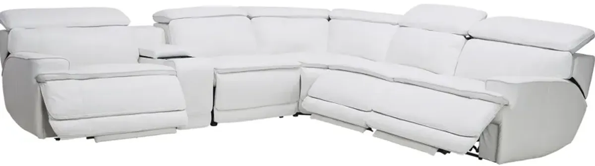 Maddox White 6-Piece Leather Triple Power Reclining Sectional