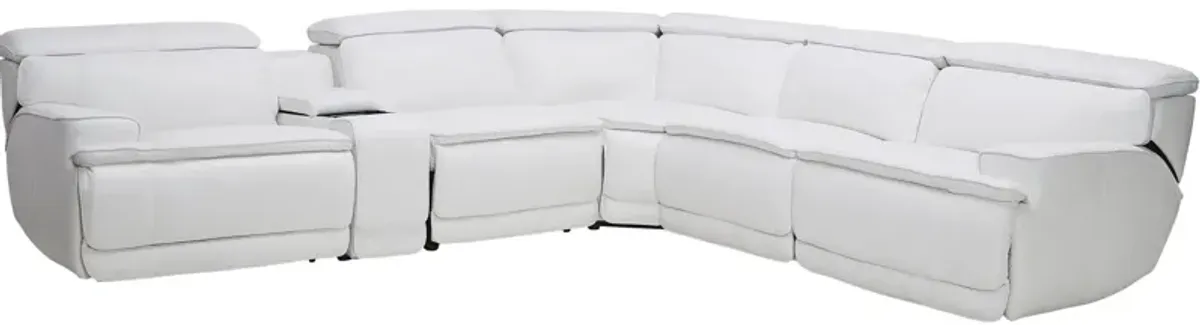 Maddox White 6-Piece Leather Triple Power Reclining Sectional