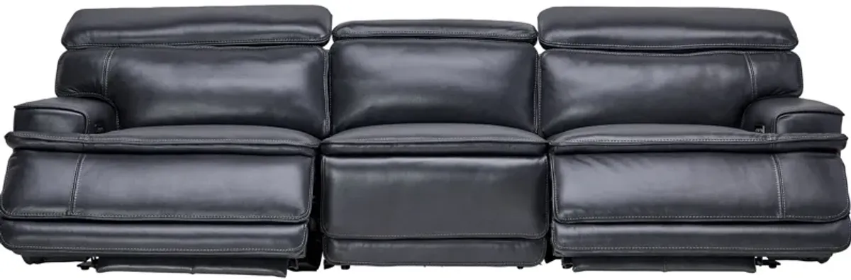 Maddox Navy Leather Triple Power Reclining Sofa