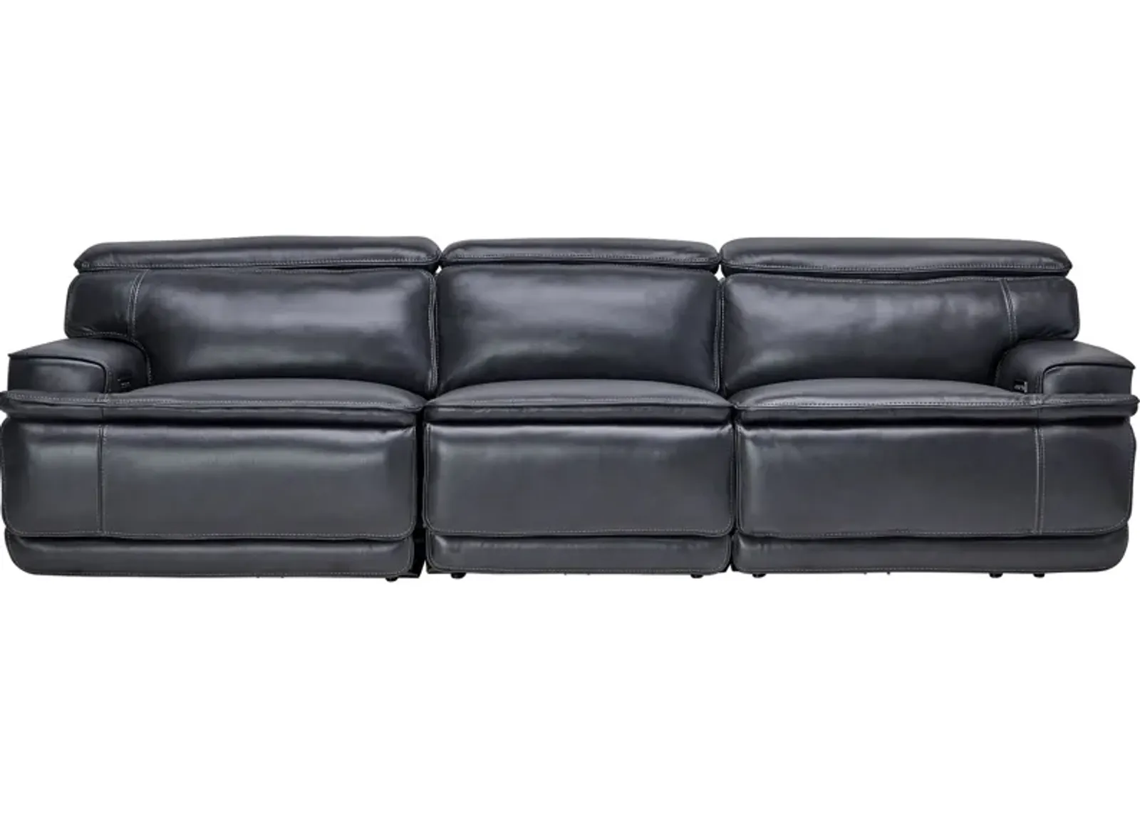 Maddox Navy Leather Triple Power Reclining Sofa