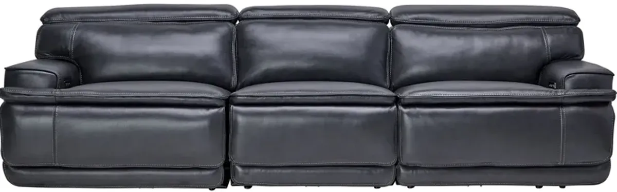 Maddox Navy Leather Triple Power Reclining Sofa