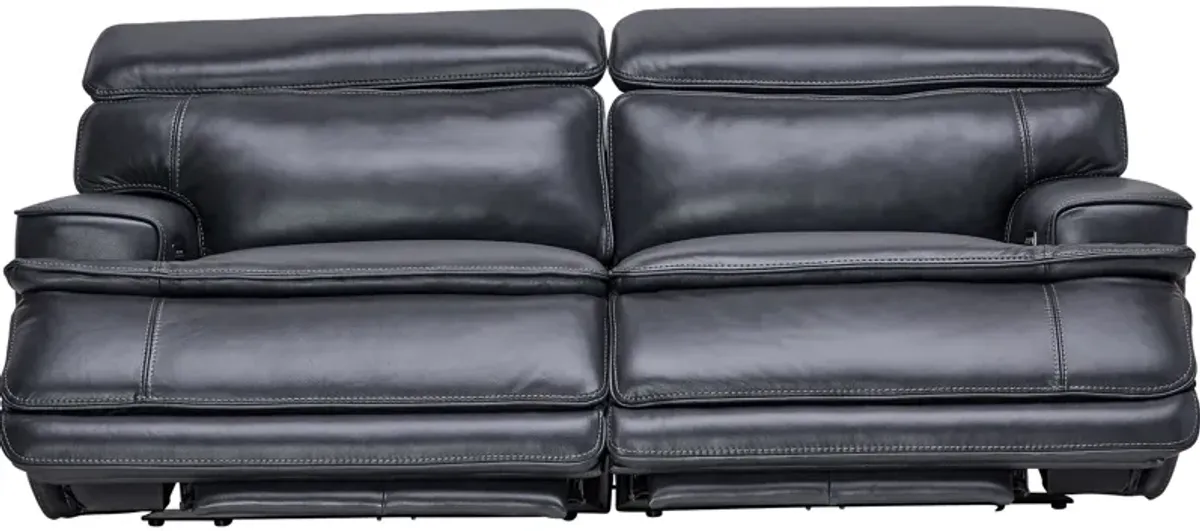 Maddox Navy Leather Triple Power Reclining Loveseat