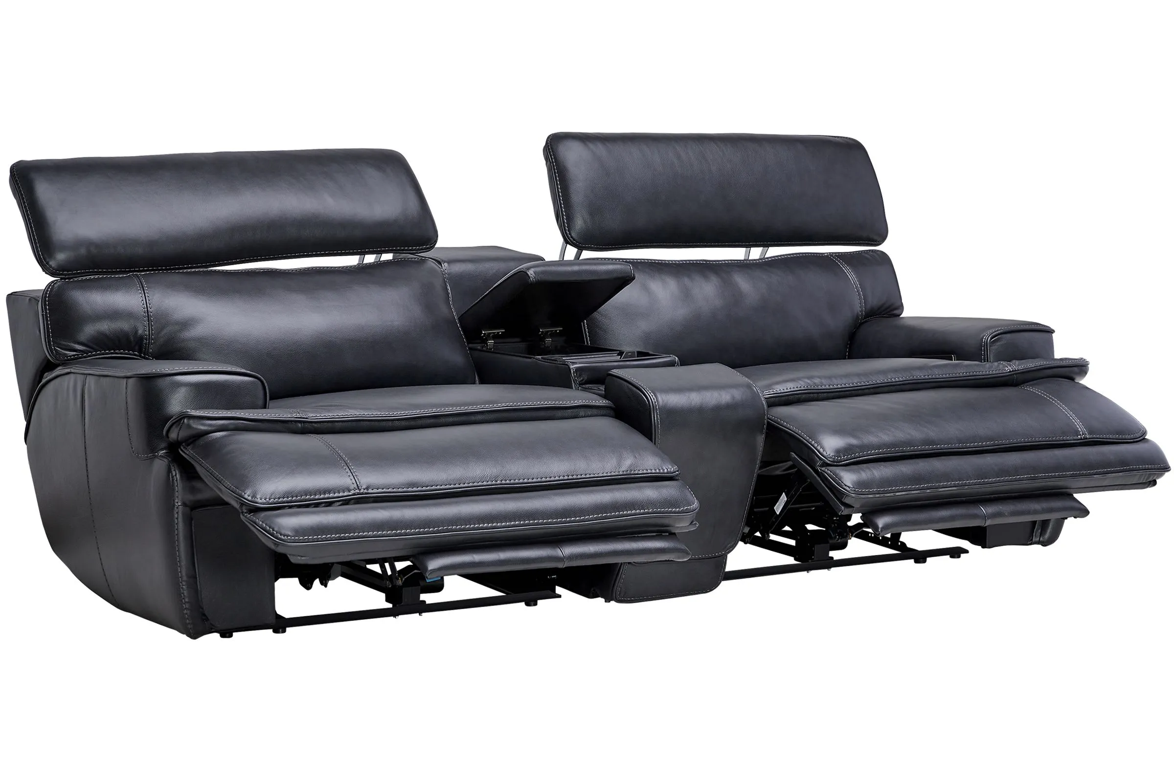 Maddox Navy Leather Triple Power Reclining Console Loveseat