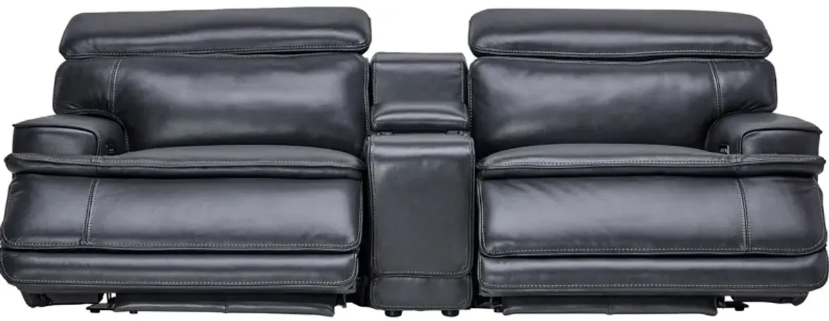 Maddox Navy Leather Triple Power Reclining Console Loveseat