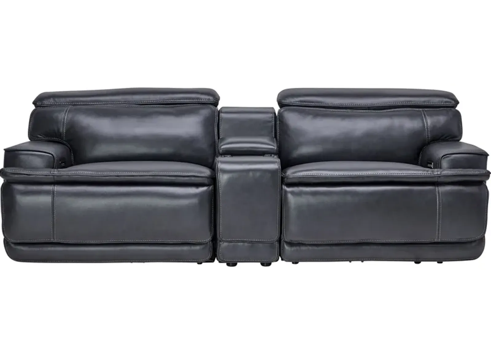 Maddox Navy Leather Triple Power Reclining Console Loveseat