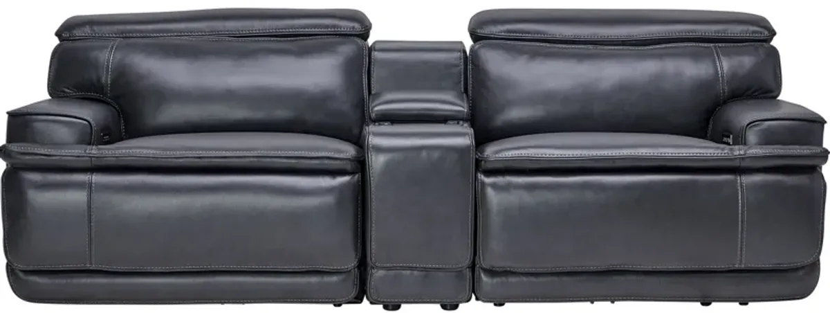 Maddox Navy Leather Triple Power Reclining Console Loveseat