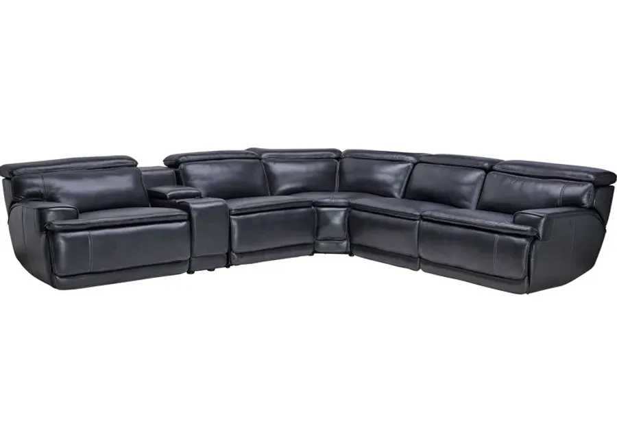 Maddox Navy 6-Piece Leather Triple Power Sectional