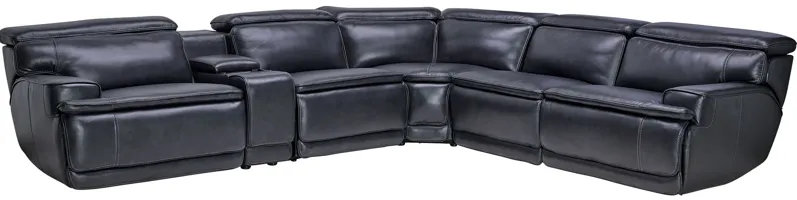 Maddox Navy 6-Piece Leather Triple Power Sectional