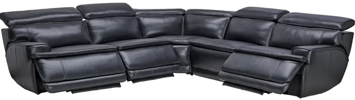 Maddox Navy 5-Piece Leather Triple Power Reclining Sectional