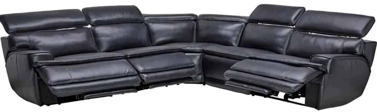 Maddox Navy 5-Piece Leather Triple Power Reclining Sectional