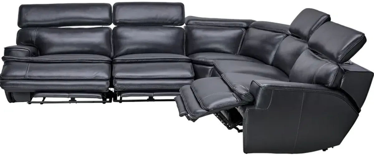 Maddox Navy 5-Piece Leather Triple Power Reclining Sectional