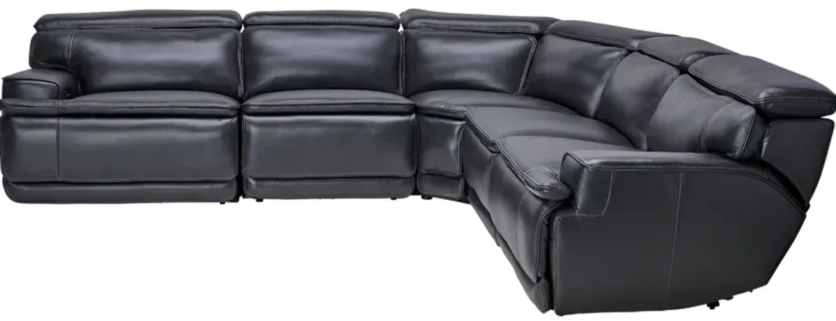 Maddox Navy 5-Piece Leather Triple Power Reclining Sectional