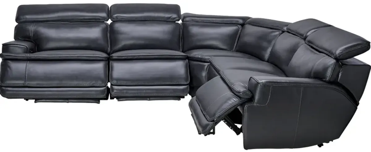 Maddox Navy 5-Piece Leather Triple Power Reclining Sectional