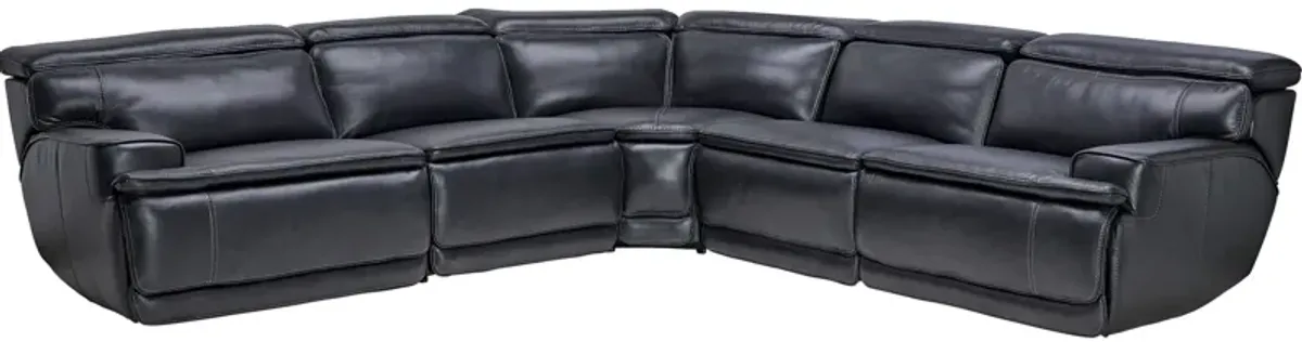 Maddox Navy 5-Piece Leather Triple Power Reclining Sectional